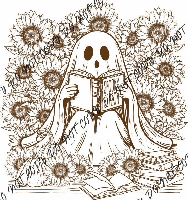 Spooky Season Ghost with Sunflowers DTF Transfer RTP DTF Transfers