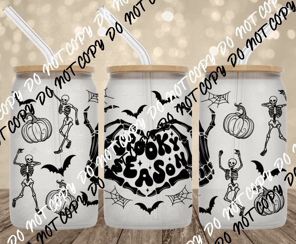 Spooky Season Skeleton UV Transfer for 16 oz Glass Can - We Print U Press DTF Transfers