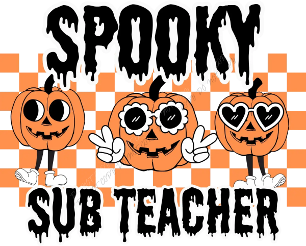 Three cartoon pumpkins with different expressions on orange and white checkered background, ready to press dtf transfer