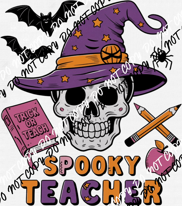 Spooky Teacher Skull in Witch Hat DTF Transfer - We Print U Press DTF Transfers