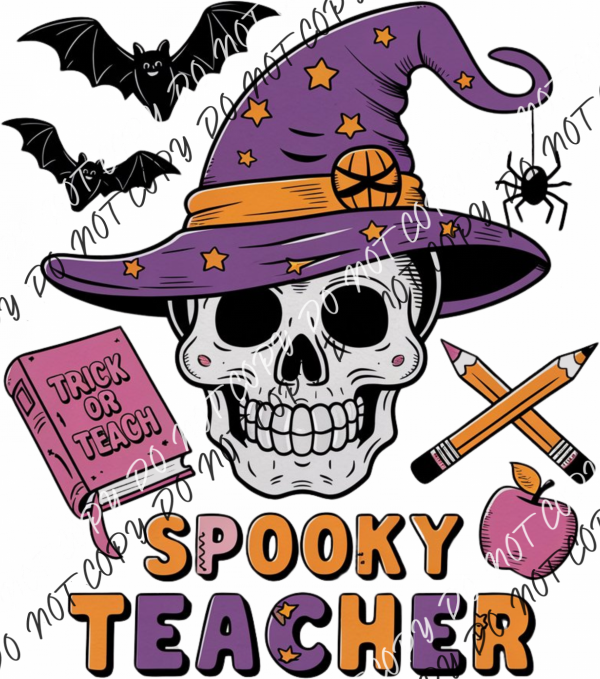 Spooky Teacher Skull In Witch Hat Dtf Transfer Rtp Transfers