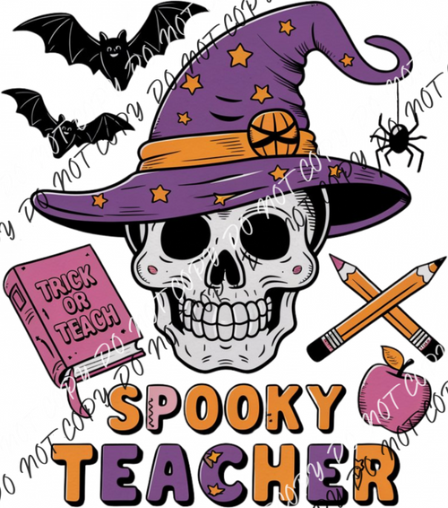 Spooky Teacher Skull In Witch Hat Dtf Transfer Rtp Transfers