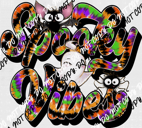 Spooky Vibes Retro Bat Ghost DTF Transfer - We Print U Press DTF Transfers