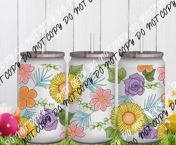 Spring Floral UV Transfer for 16 oz Glass Can - We Print U Press DTF Transfers