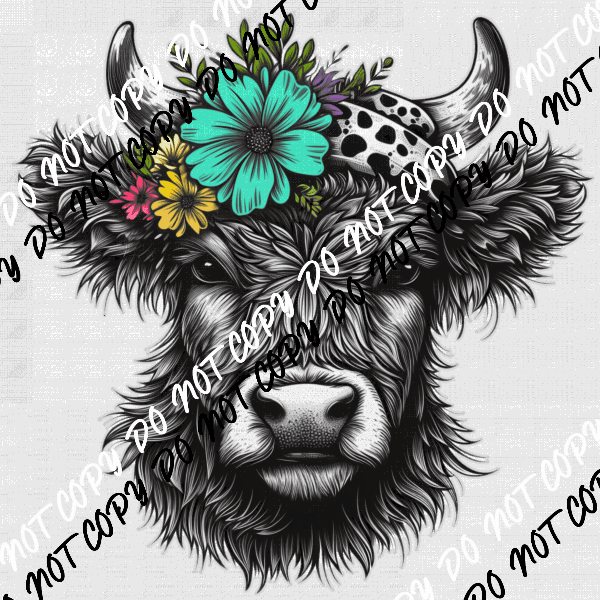 Spring Highland Cow with Bandana DTF Transfer - We Print U Press DTF Transfers