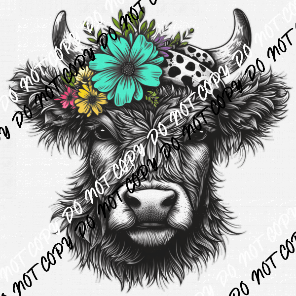 Spring Highland Cow with Bandana DTF Transfer - We Print U Press DTF Transfers