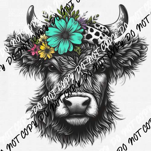 Spring Highland Cow with Bandana DTF Transfer - We Print U Press DTF Transfers