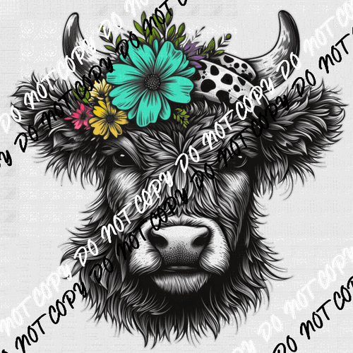 Spring Highland Cow with Bandana DTF Transfer - We Print U Press DTF Transfers