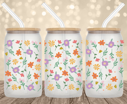 Spring Flowers 16 oz Glass Can