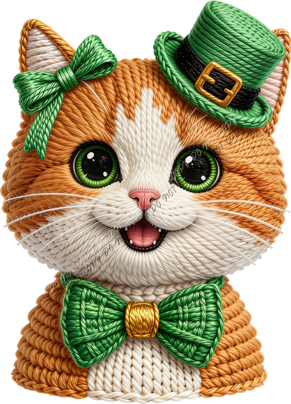 St. Patrick’s Day Cat Faux Yarn DTF Transfer RTP DTF Transfers