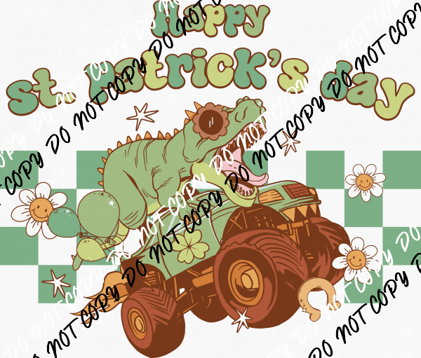 St. Patrick's Day Dinosaur Monster Truck DTF Transfer - We Print U Press DTF Transfers