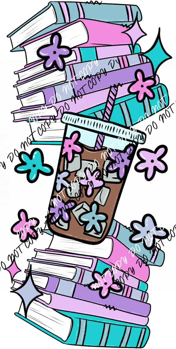 Stacked Books Iced Coffee DTF Transfer - We Print U Press DTF Transfers