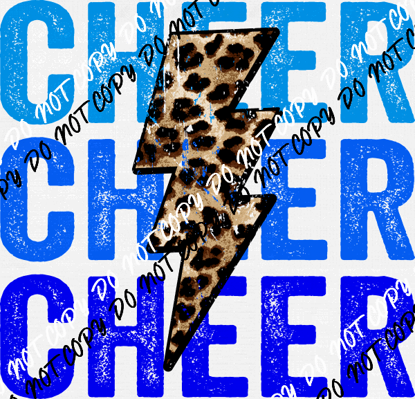 Stacked Cheer Blue Leopard Lightning Bolt DTF Transfer - We Print U Press DTF Transfers