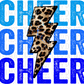 Stacked Cheer Blue Leopard Lightning Bolt Dtf Transfer