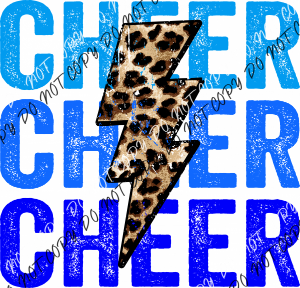 Stacked Cheer Blue Leopard Lightning Bolt Dtf Transfer