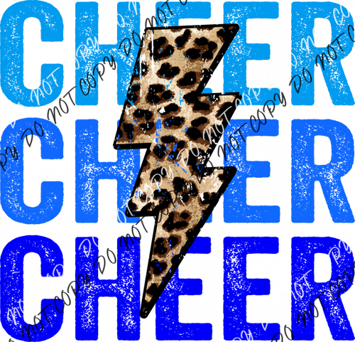 Stacked Cheer Blue Leopard Lightning Bolt Dtf Transfer