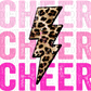 Stacked Cheer Pink Leopard Lightning Bolt Dtf Transfer