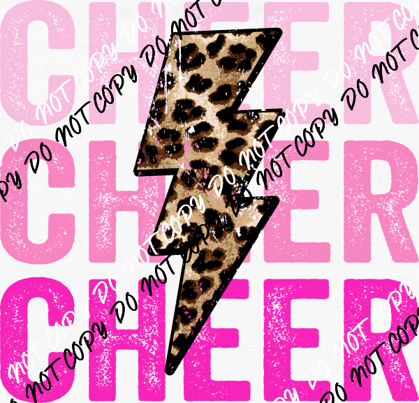 Stacked Cheer Pink Leopard Lightning Bolt DTF Transfer - We Print U Press DTF Transfers