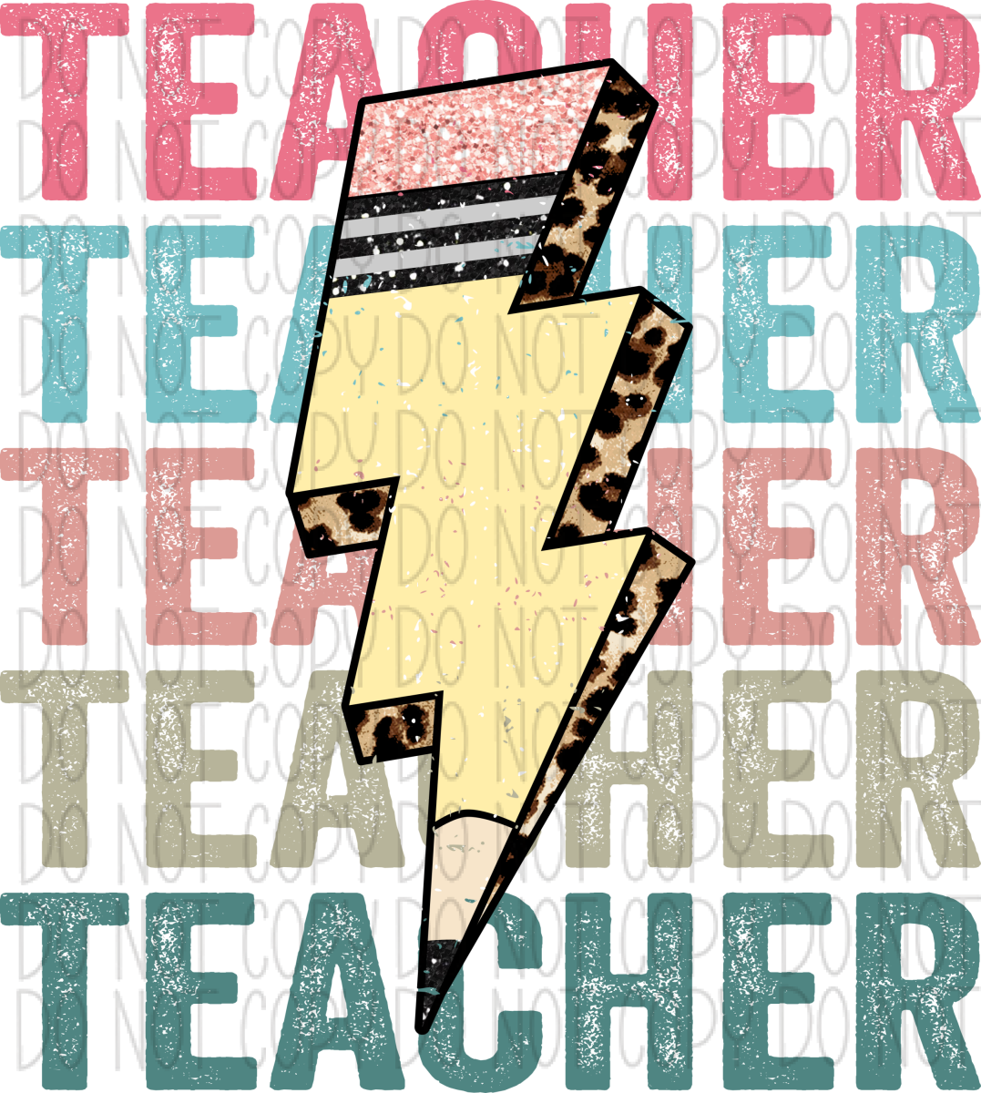 Stacked Teacher Pencil Lightning Bolt Dtf Transfer