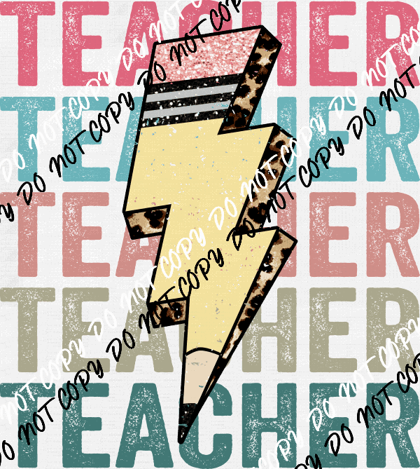 Stacked Teacher Pencil Lightning Bolt DTF Transfer - We Print U Press DTF Transfers