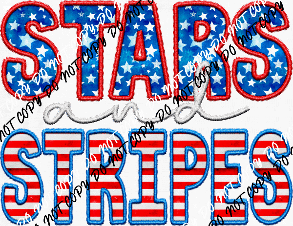 Stars and Stripes Faux Embroidery DTF Transfer - We Print U Press DTF Transfers