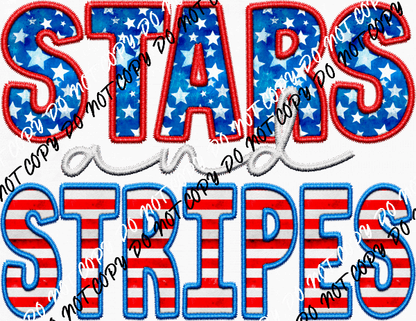 Stars Stripes Faux Embroidery DTF Transfer - We Print U Press DTF Transfers