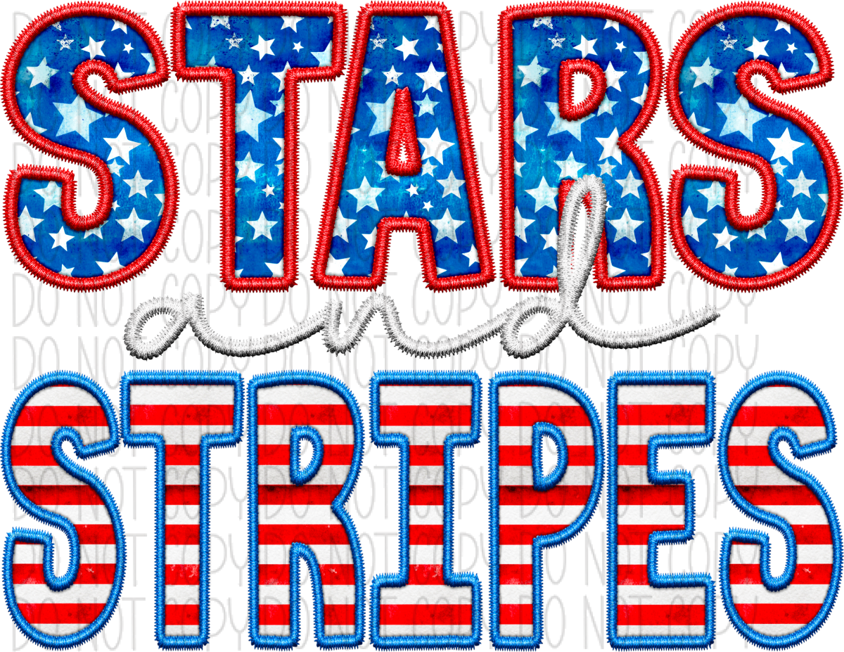 Stars Stripes Faux Embroidery Dtf Transfer Rtp Transfers