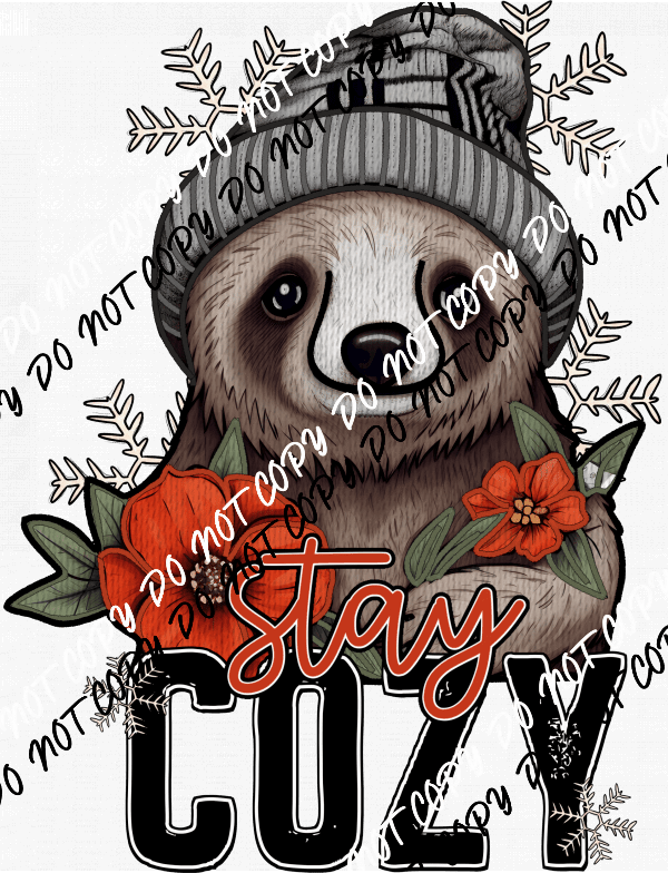 Stay Cozy Winter Sloth faux embroidery DTF Transfer - We Print U Press DTF Transfers