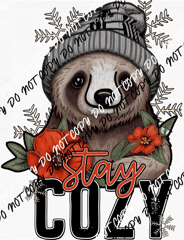 Stay Cozy Winter Sloth faux embroidery DTF Transfer - We Print U Press DTF Transfers