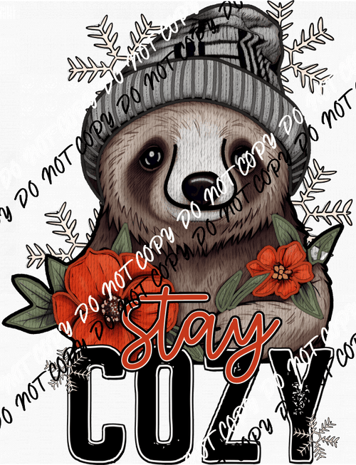 Stay Cozy Winter Sloth faux embroidery DTF Transfer - We Print U Press DTF Transfers