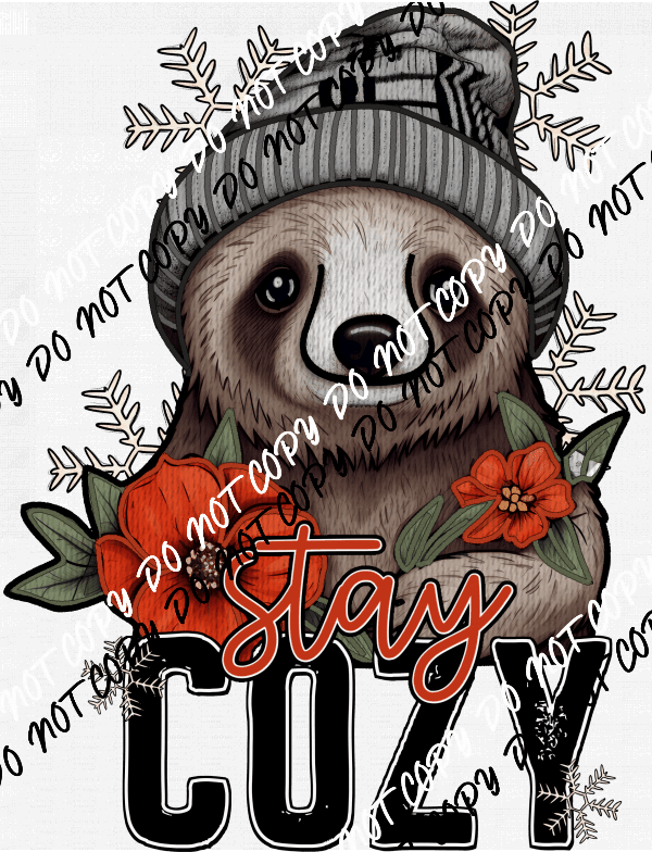 Stay Cozy Winter Sloth faux embroidery DTF Transfer - We Print U Press DTF Transfers