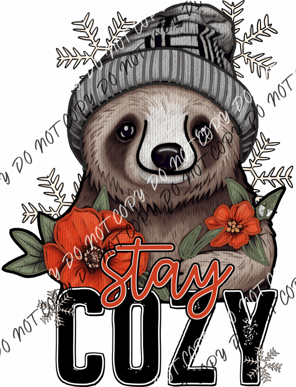 Stay Cozy Winter Sloth Faux Embroidery Dtf Transfer Rtp Transfers