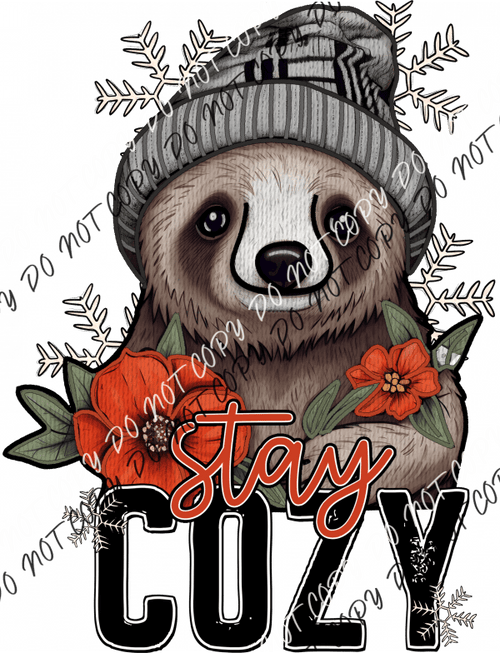 Stay Cozy Winter Sloth Faux Embroidery Dtf Transfer Rtp Transfers