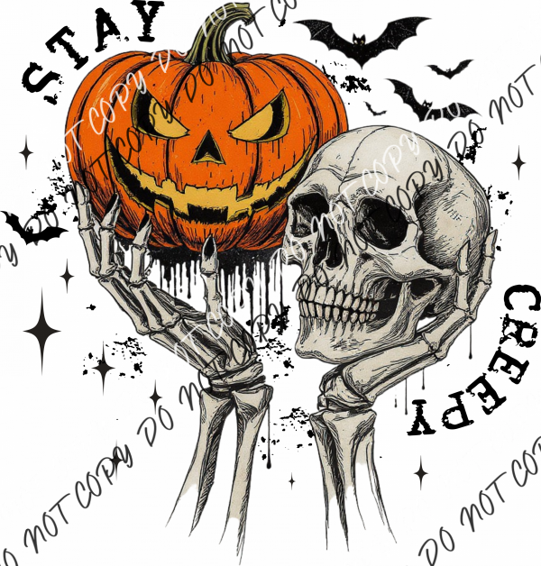 Stay Creepy Skull and Jack O Lantern DTF Transfer RTP DTF Transfers
