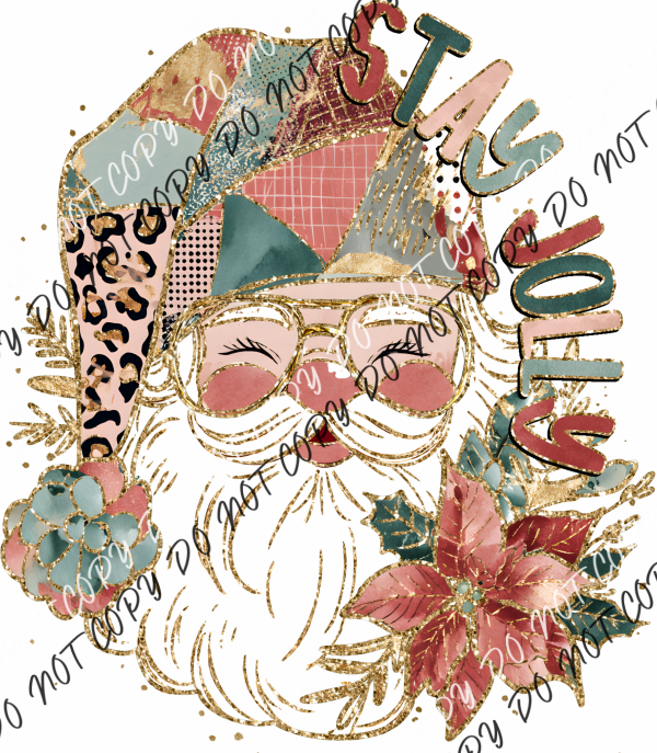 Stay Jolly Patchwork Santa DTF Transfer RTP DTF Transfers