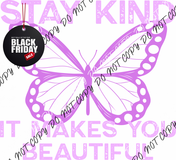 Stay Kind Butterfly (Choose Color) Dtf Transfer Adult Xl-2Xl 12” / Purple Rtp Transfers