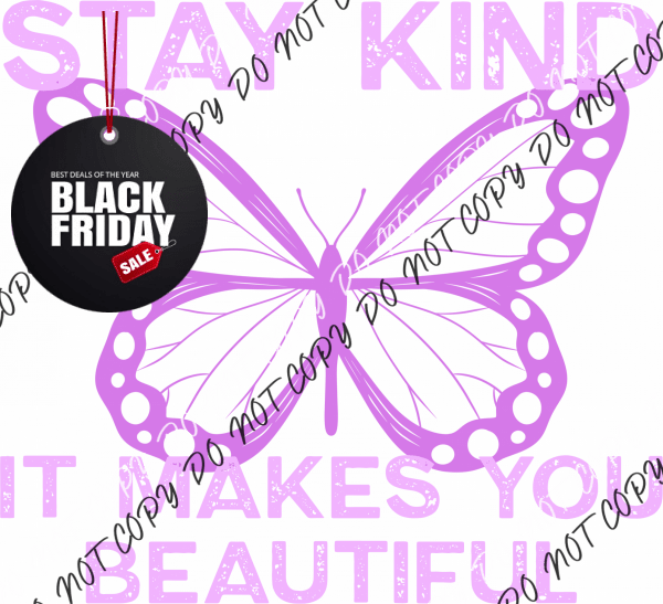 Stay Kind Butterfly (Choose Color) Dtf Transfer Adult Xl-2Xl 12” / Purple Rtp Transfers