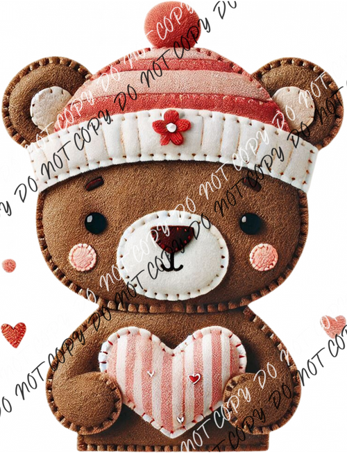 Stitched Heart Bear DTF Transfer RTP DTF Transfers