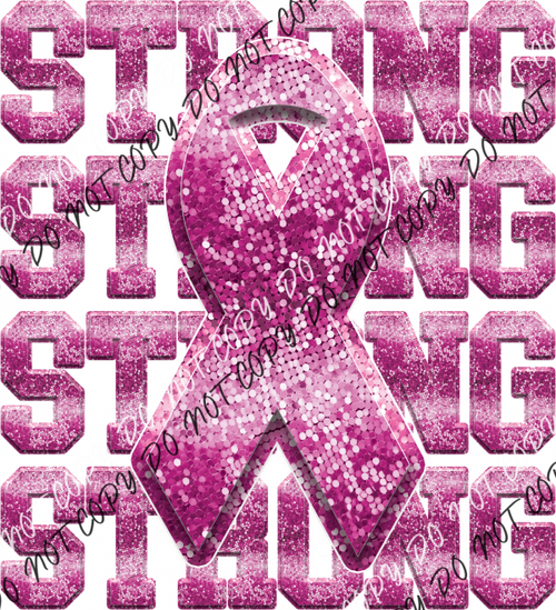 Strong Breast Cancer Ribbon Faux Sequins Dtf Transfer Transfers