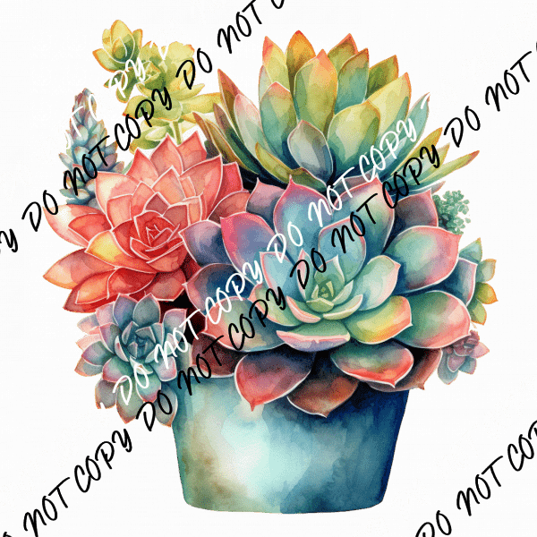 Succulents in Pot Watercolor DTF Transfer - We Print U Press DTF Transfers