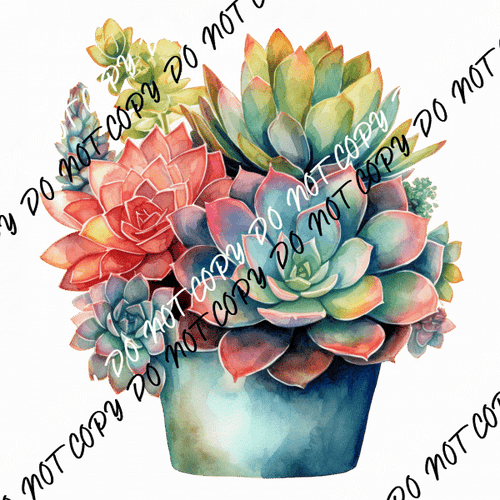 Succulents in Pot Watercolor DTF Transfer - We Print U Press DTF Transfers