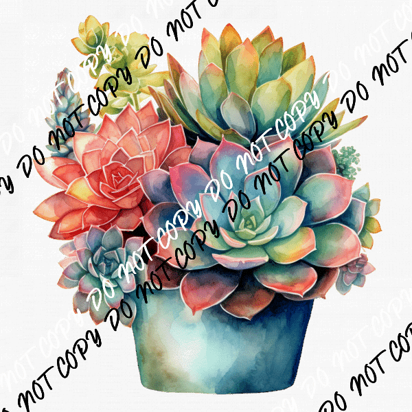 Succulents in Pot Watercolor DTF Transfer - We Print U Press DTF Transfers