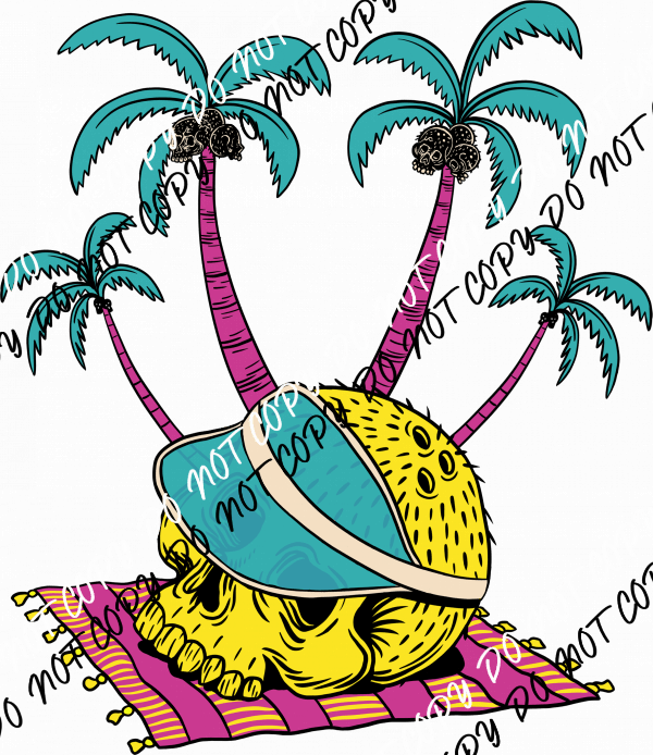 Summer Skull with Palm Trees DTF Transfer - We Print U Press DTF Transfers