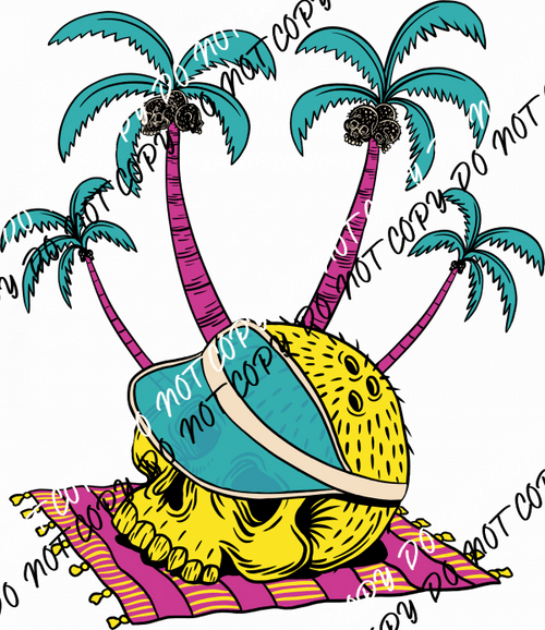 Summer Skull with Palm Trees DTF Transfer - We Print U Press DTF Transfers