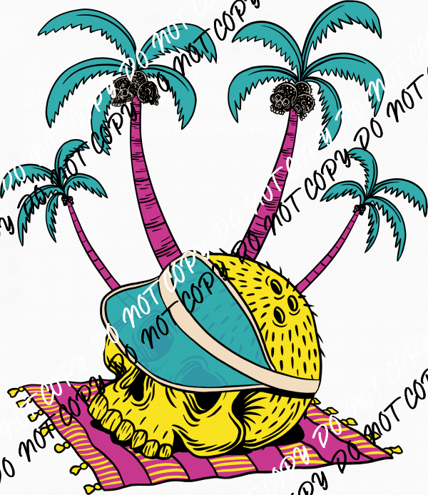 Summer Skull with Palm Trees DTF Transfer - We Print U Press DTF Transfers