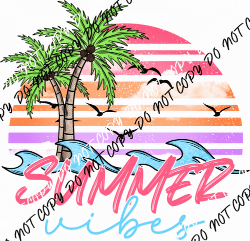 Summer Vibes Circle with Palm Trees DTF Transfer - We Print U Press DTF Transfers