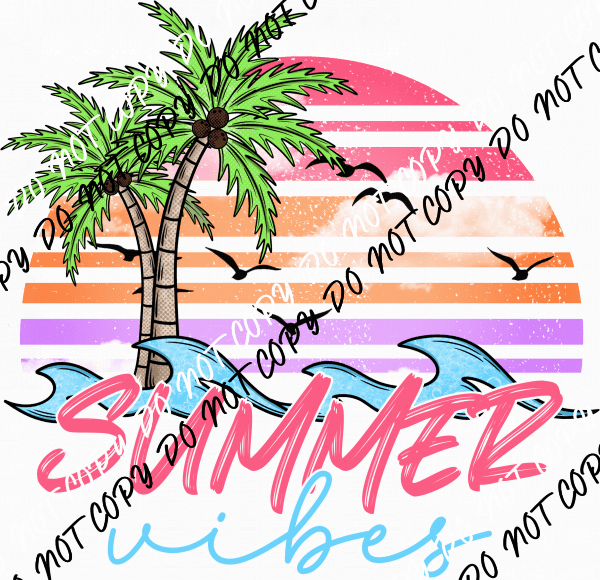 Summer Vibes Circle with Palm Trees DTF Transfer - We Print U Press DTF Transfers