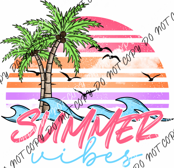 Summer Vibes Circle With Palm Trees Dtf Transfer Rtp Transfers