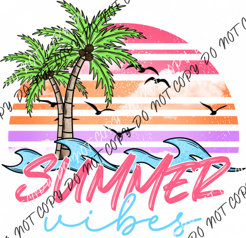 Summer Vibes Circle With Palm Trees Dtf Transfer Rtp Transfers