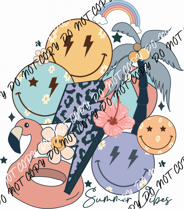 Summer Vibes Smiley Collage DTF Transfer - We Print U Press DTF Transfers